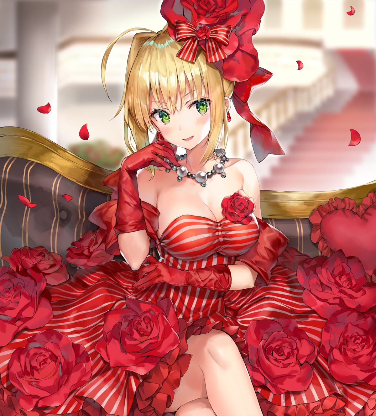 cleavage dress fate/extra fate/stay_night momoko_(momopoco) saber_extra