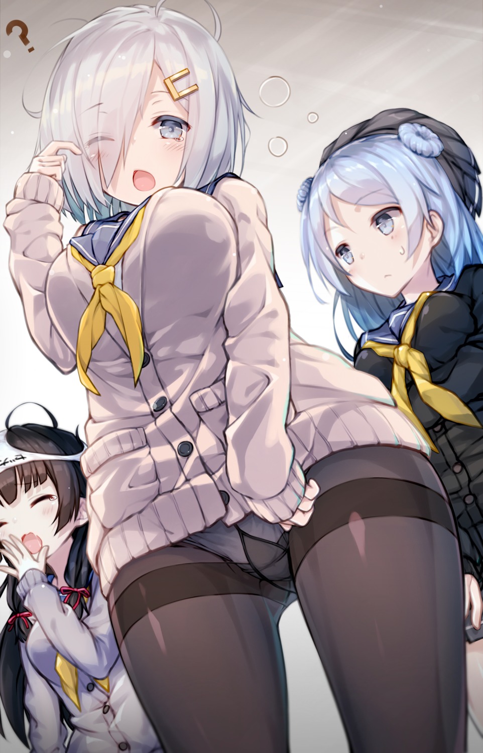 hamakaze_(kancolle) isokaze_(kancolle) kantai_collection kato_roku pantsu pantyhose seifuku sweater urakaze_(kancolle)