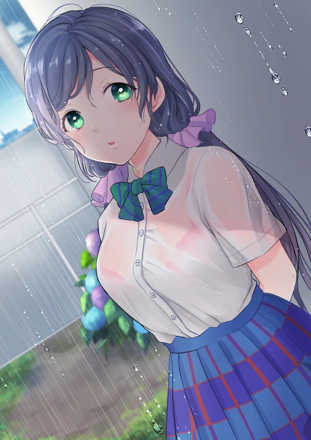 bra kazepana love_live! see_through seifuku toujou_nozomi wet_clothes