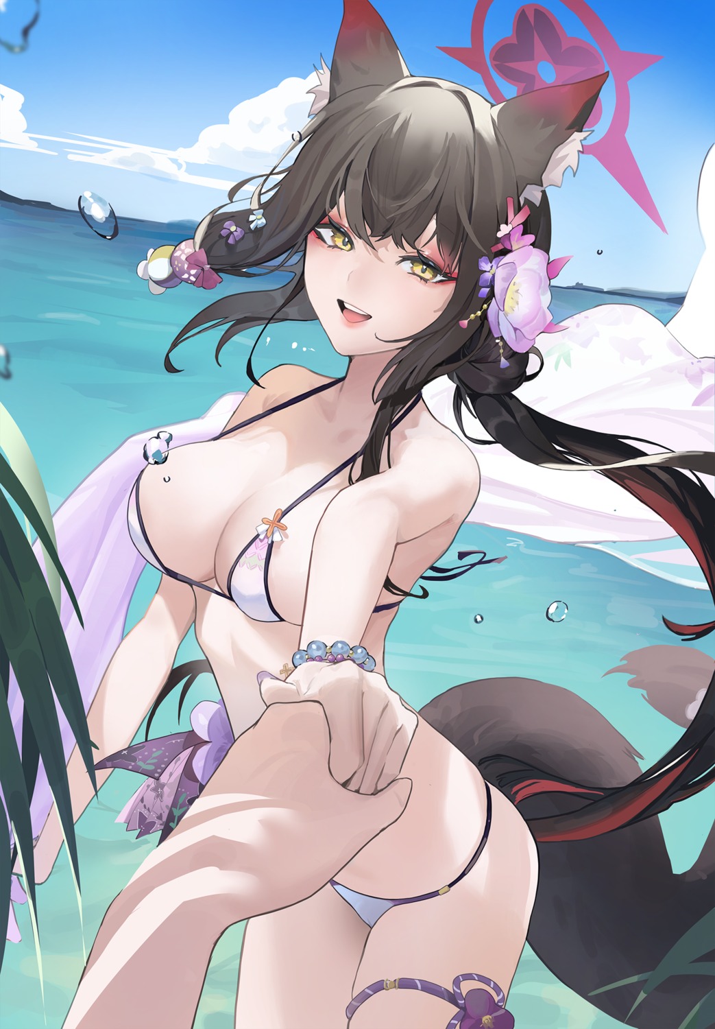 animal_ears bikini blue_archive garter halo kitsune kosaka_wakamo serie_niai swimsuits tail