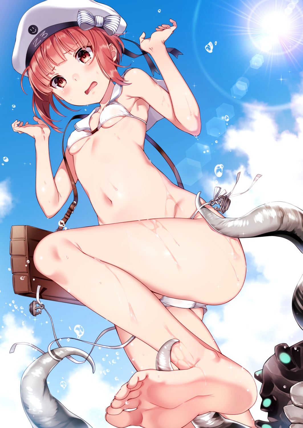 bikini feet kantai_collection kat_(bu-kunn) loli swimsuits tentacles underboob undressing wardrobe_malfunction wet z3_max_schultz_(kancolle)