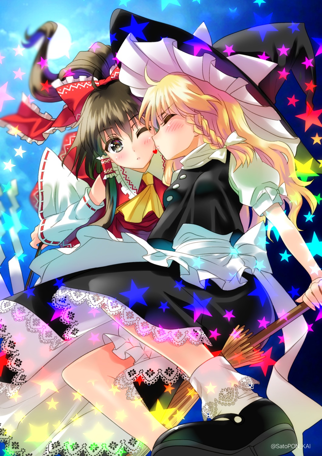 hakurei_reimu kirisame_marisa sato-pon touhou witch yuri