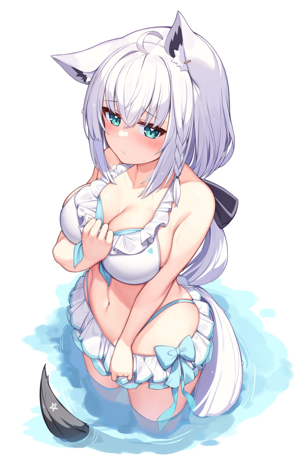 animal_ears bikini cleavage deaver hololive hololive_gamers kitsune shirakami_fubuki swimsuits tail wet