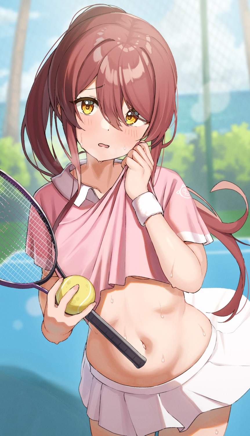 oosaki_tenka shirt_lift tennis the_idolm@ster the_idolm@ster_shiny_colors wanimaru wet