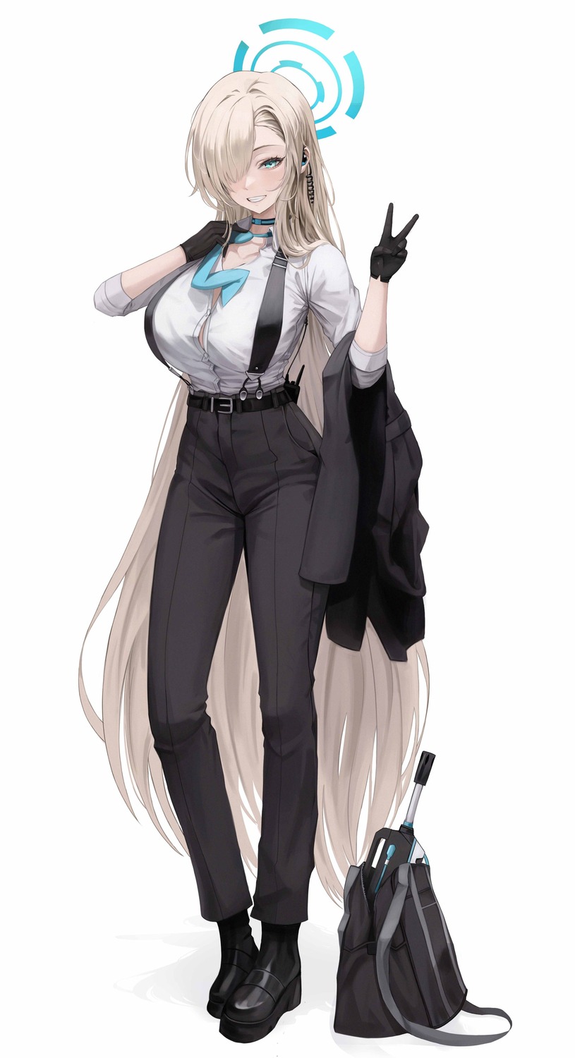 blue_archive business_suit halo hk_(432_432) ichinose_asuna open_shirt undressing weapon