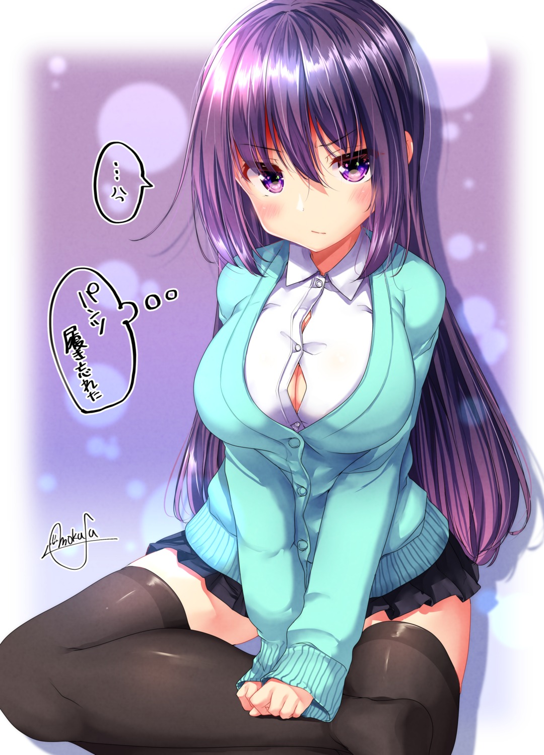 cleavage mokufuu seifuku sweater thighhighs