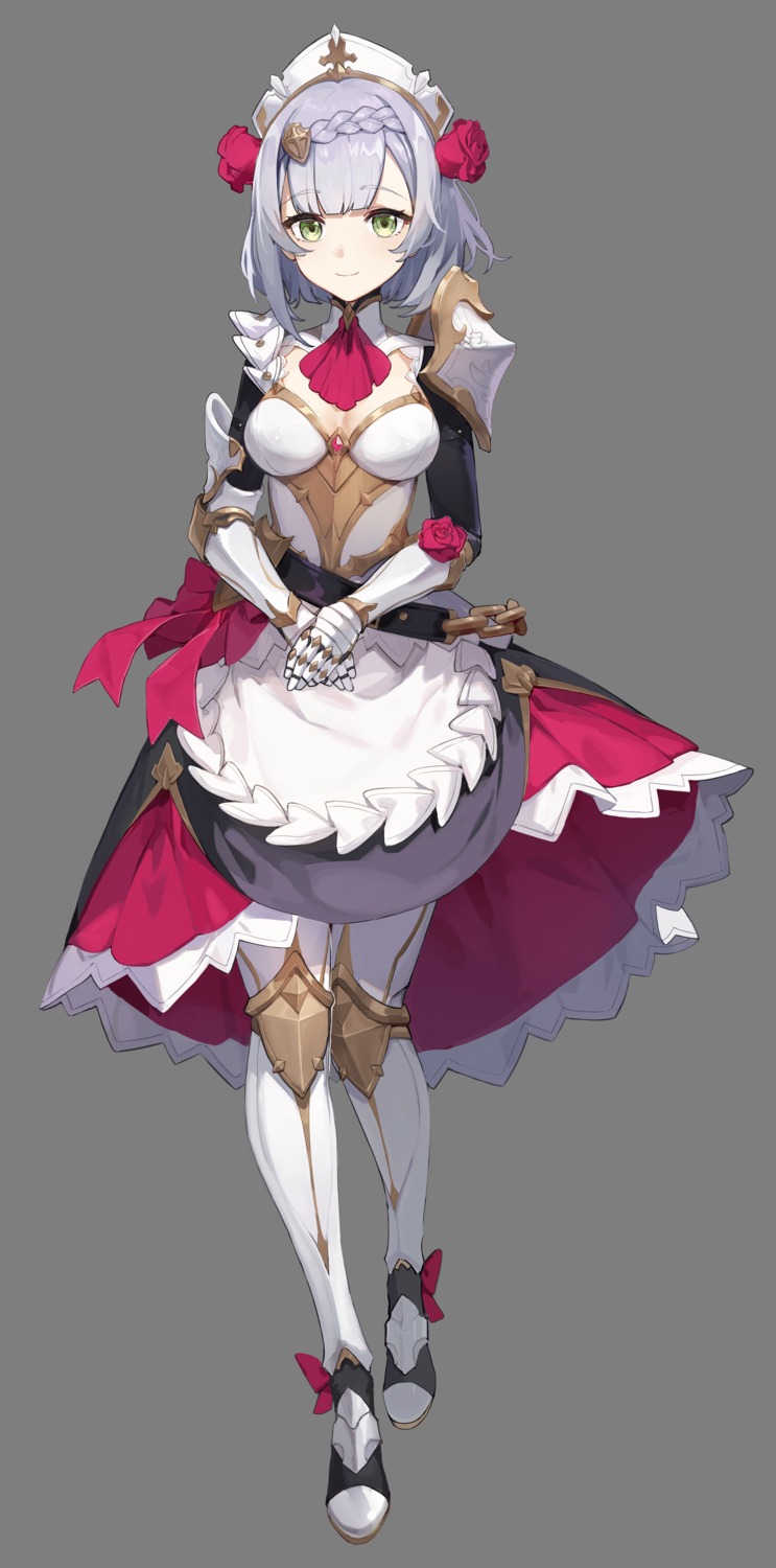 armor cleavage genshin_impact maid noelle_(genshin_impact) skirt_lift