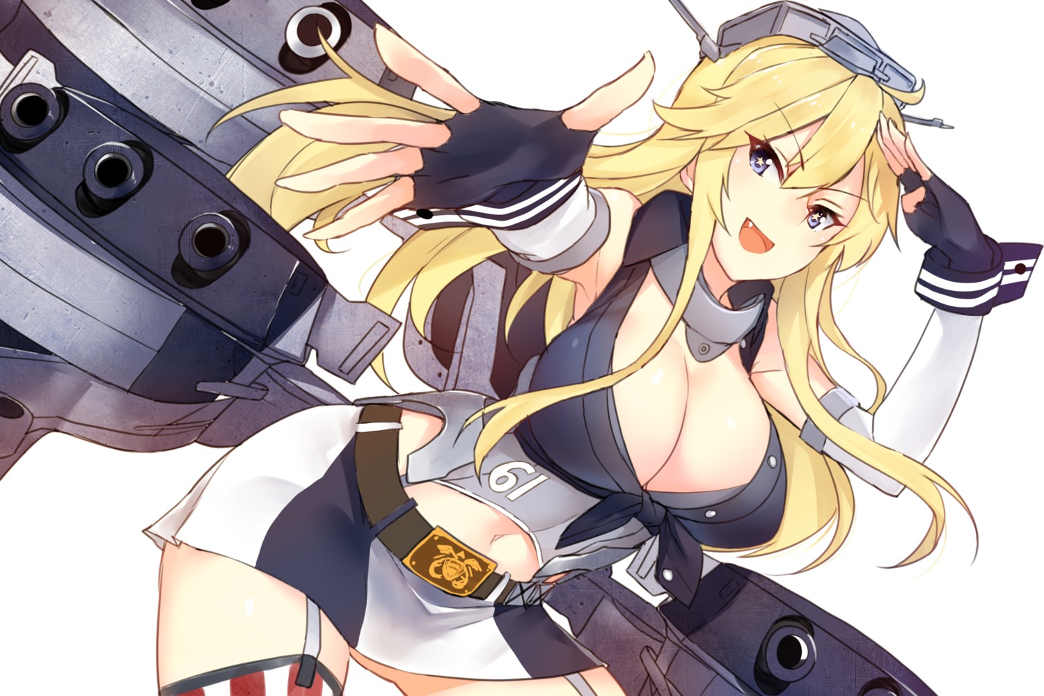 cleavage iowa_(kancolle) jun_project kantai_collection no_bra open_shirt stockings thighhighs wallpaper