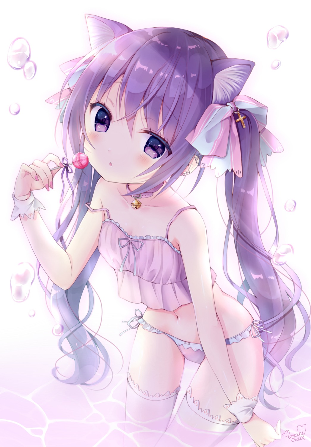 animal_ears cleavage lingerie loli momochi_chia nekomimi pantsu string_panties thighhighs wet