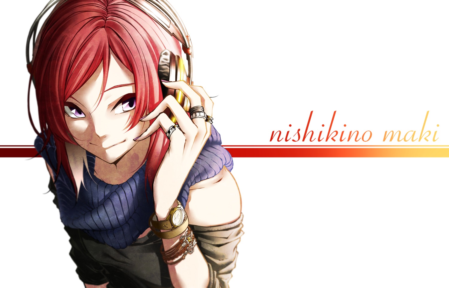 headphones love_live! nishikino_maki vice_(kuronekohadokoheiku)