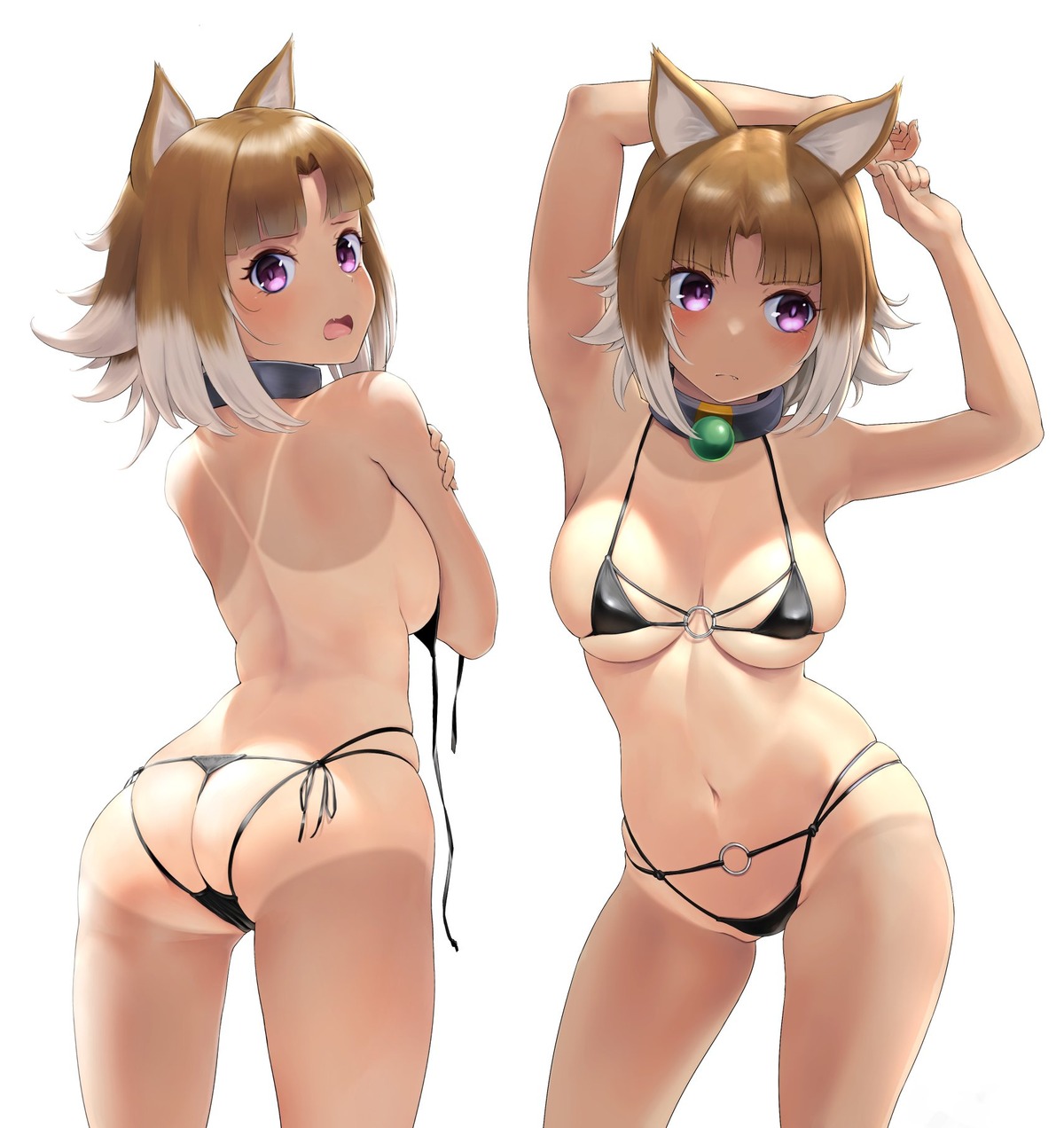 animal_ears arcana_heart_2 ass bikini cameltoe erect_nipples inuwaka_nazuna swimsuits tan_lines thong wa_(genryusui) wardrobe_malfunction