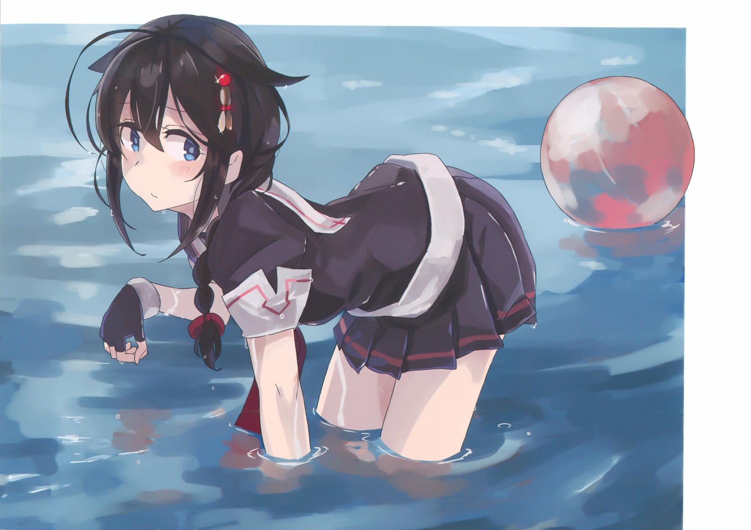 kantai_collection praha_keisanki seifuku shigure_(kancolle) sugue_tetto wet