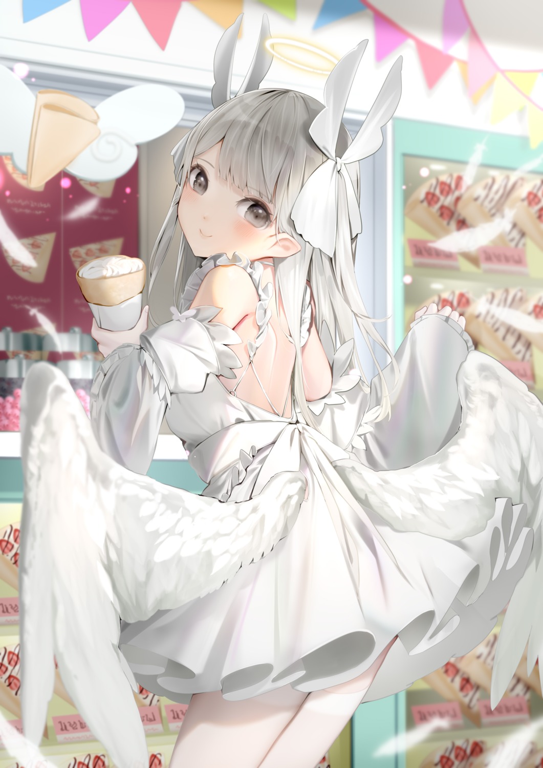 angel dress negimapurinn skirt_lift thighhighs wings