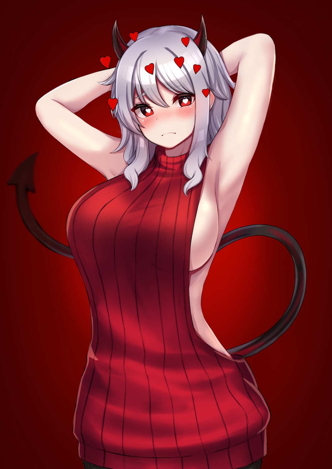 devil dress helltaker horns kanta_(kanta_077) modeus_(helltaker) no_bra sweater tail