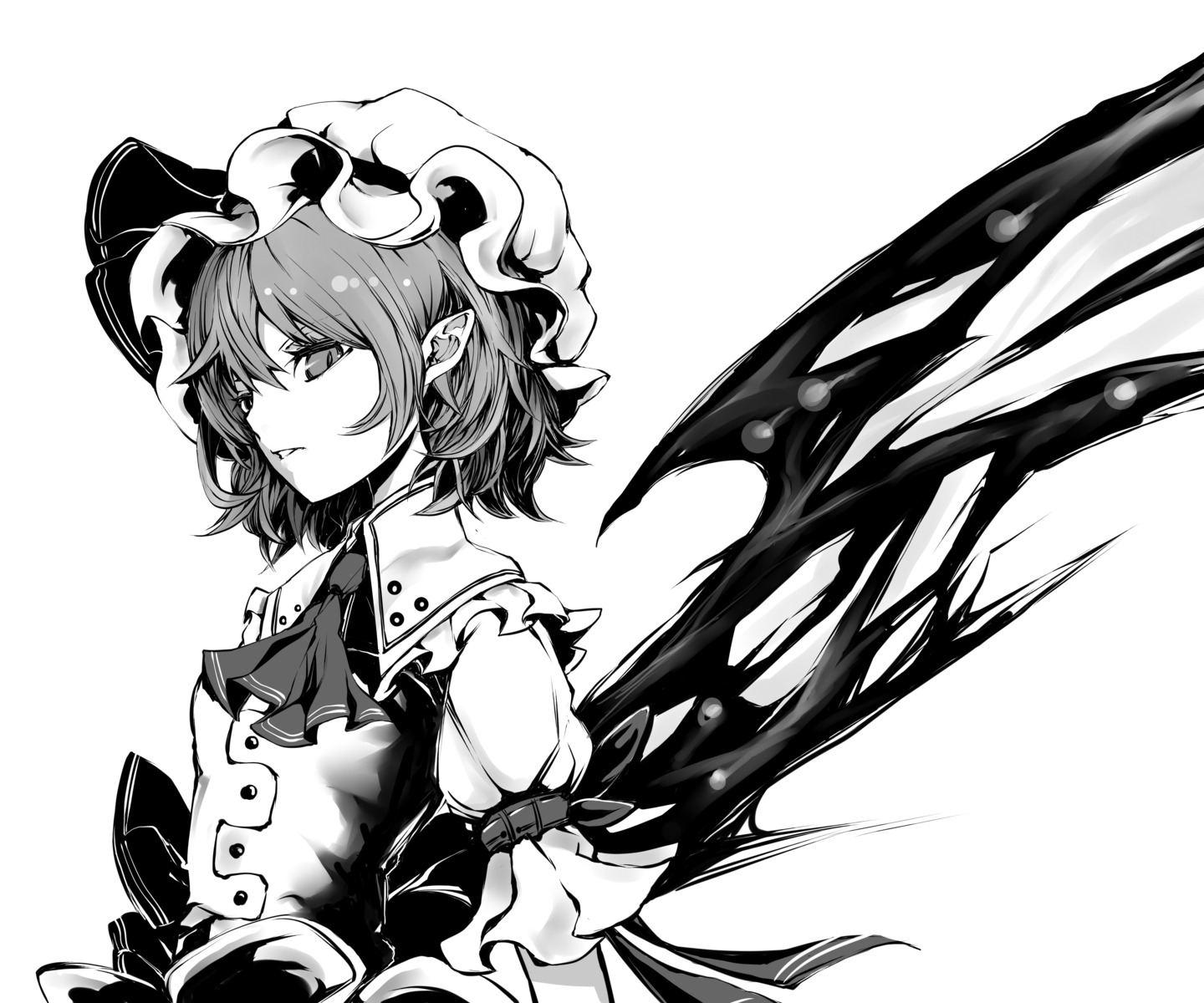 monochrome pointy_ears remilia_scarlet touhou wings yutapon