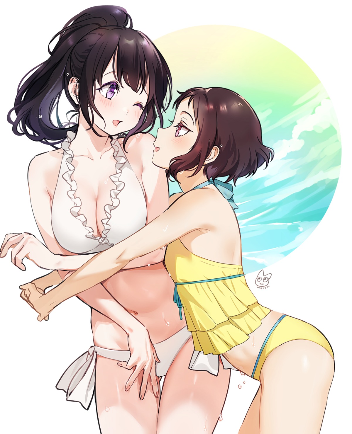 bikini chitanda_eru cleavage hyouka ibara_mayaka mery_(yangmalgage) swimsuits wet yuri