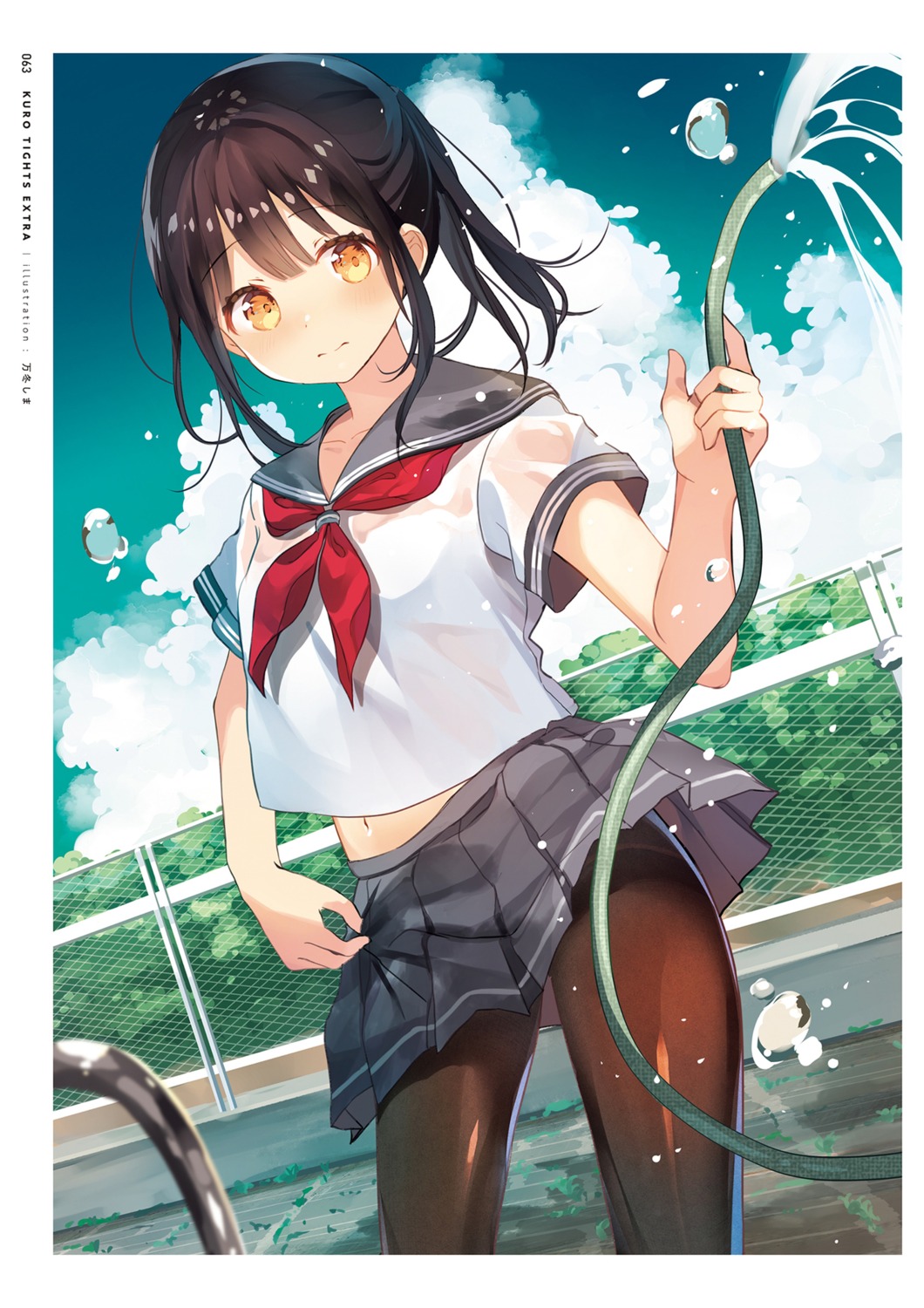 mafuyu_shima pantyhose seifuku skirt_lift wet wet_clothes