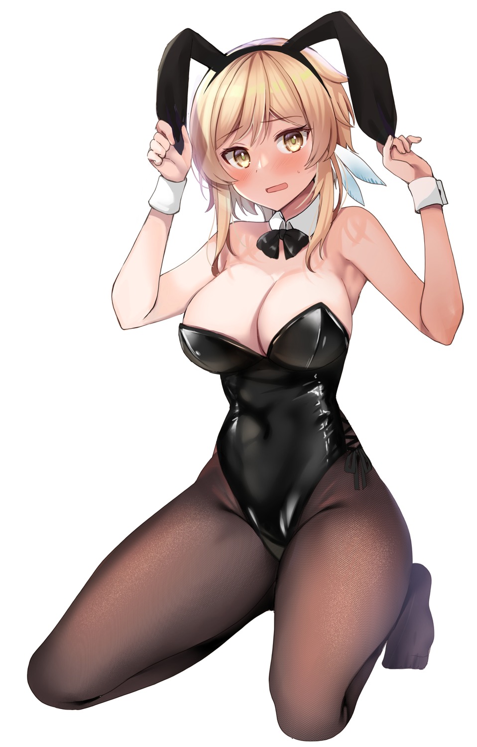 animal_ears bunny_ears bunny_girl genshin_impact lumine mori_airi no_bra pantyhose