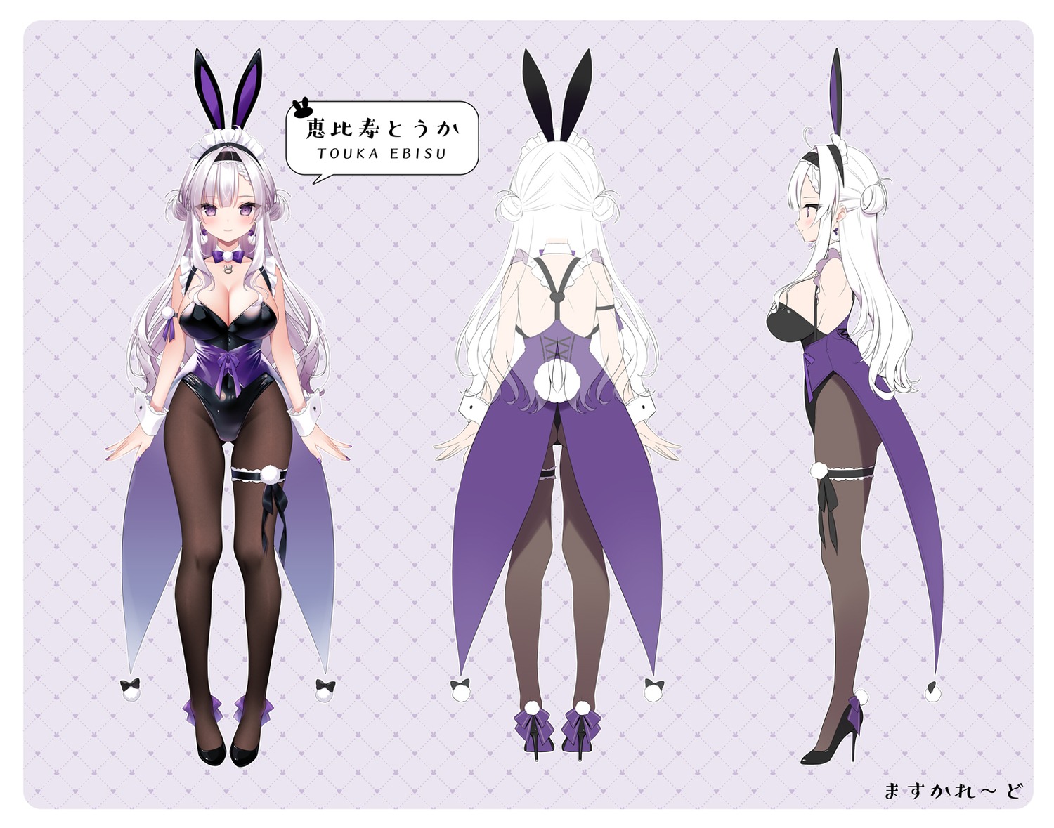animal_ears ass bunny_ears bunny_girl character_design cleavage ebisu_touka garter heels masquerade miwa_futaba no_bra pantyhose tail