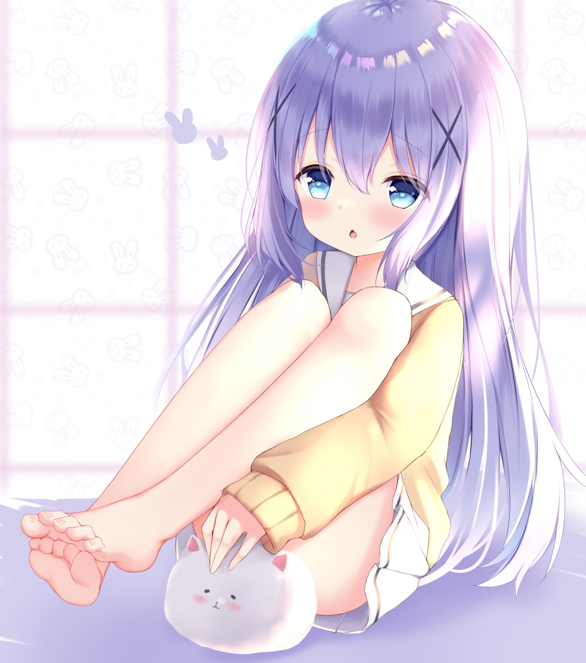 feet gochuumon_wa_usagi_desu_ka? irokari kafuu_chino seifuku skirt_lift sweater tippy_(gochiusa)