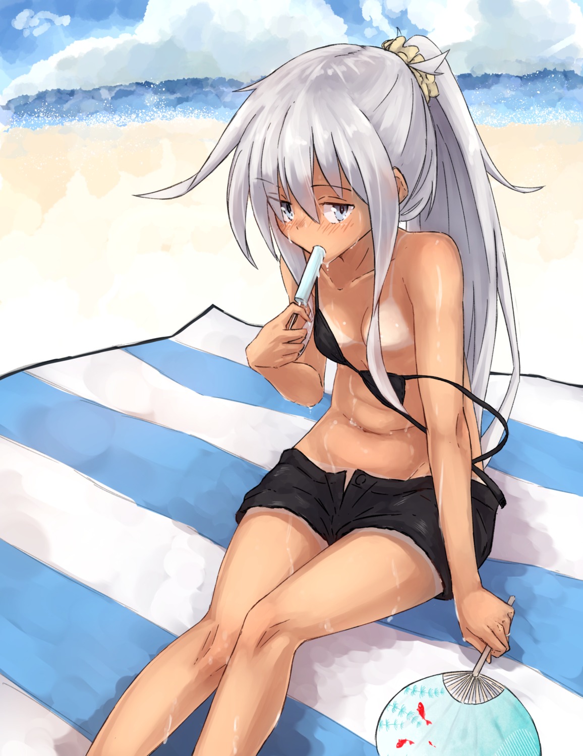 bikini_top breasts hibiki_(kancolle) kantai_collection kuuru_(kuuru-n) loli swimsuits tan_lines wardrobe_malfunction wet