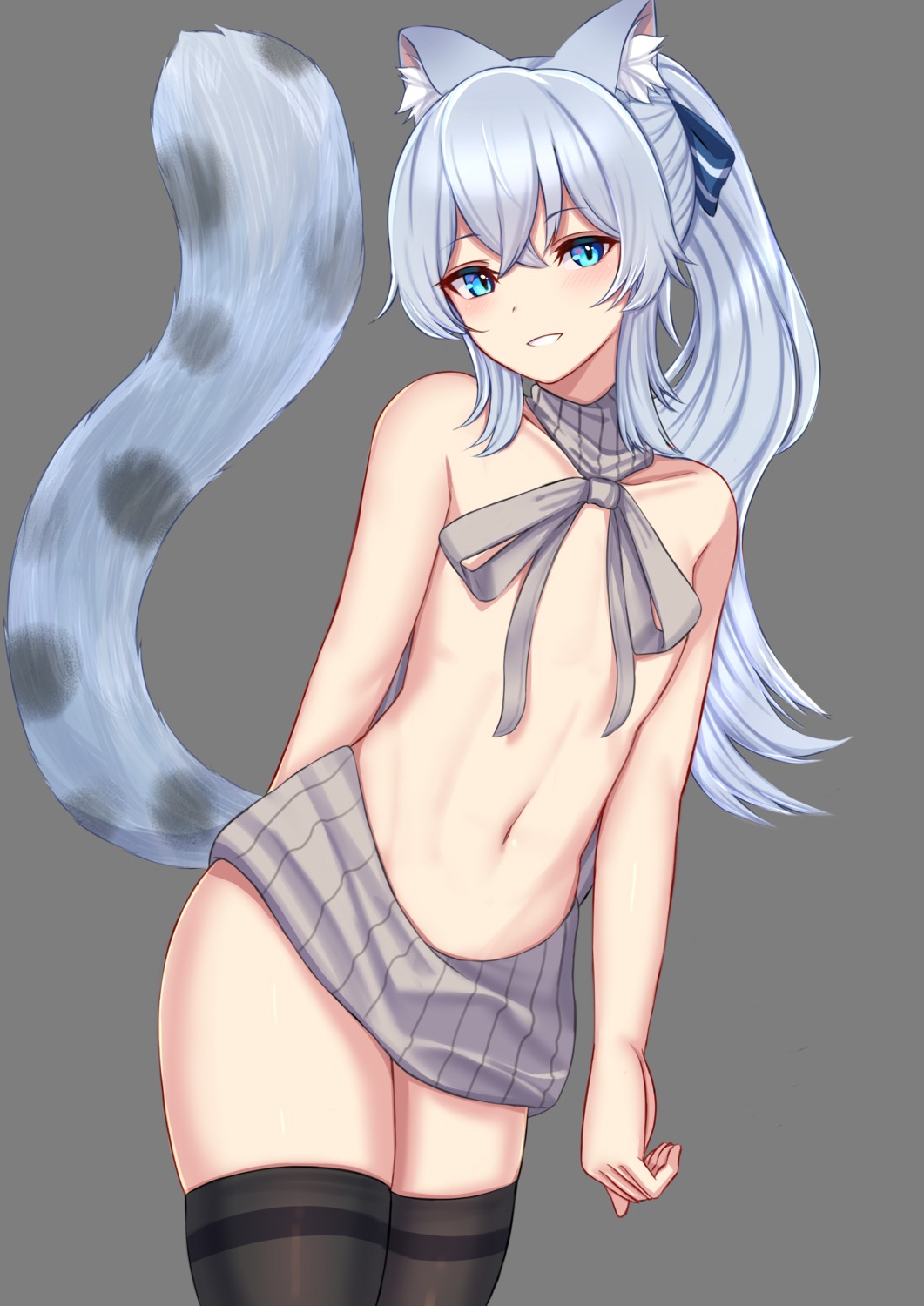 animal_ears kanta no_bra sweater tail thighhighs transparent_png trap