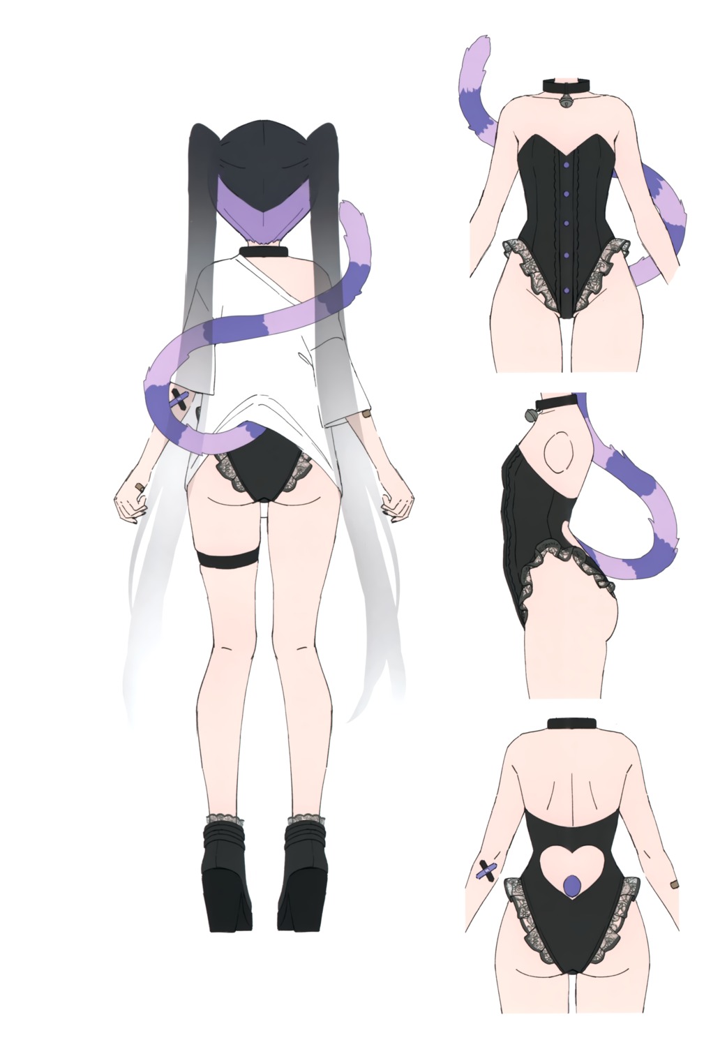 ass bandaid character_design garter heels leotard no_bra rosuuri rosuuri_(circle) sketch tail