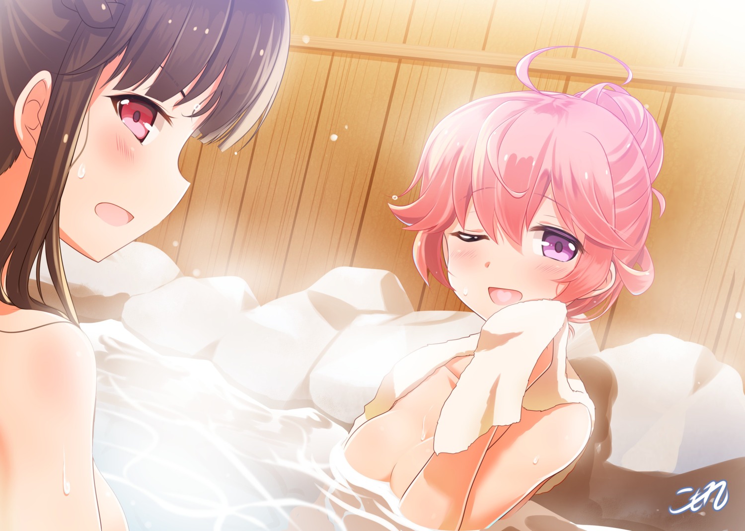 bathing campanella_(last_period) erika_(last_period) komore last_period naked onsen wet