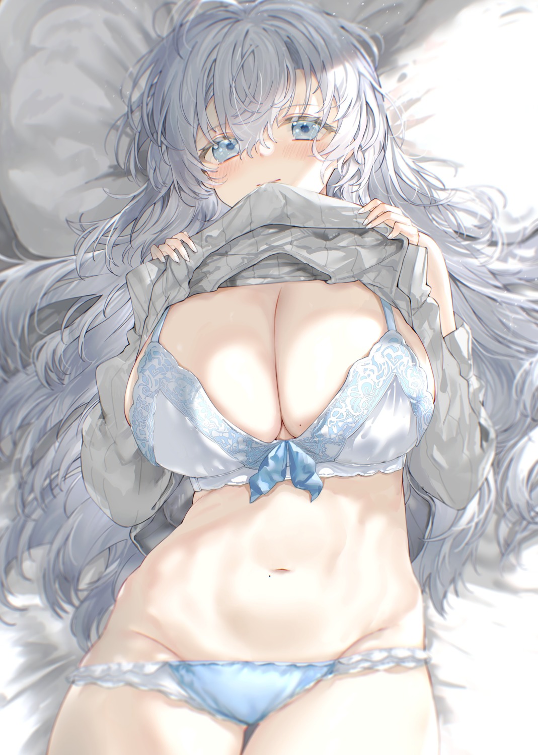 bra kou_mashiro pantsu panty_pull shirt_lift sweater undressing