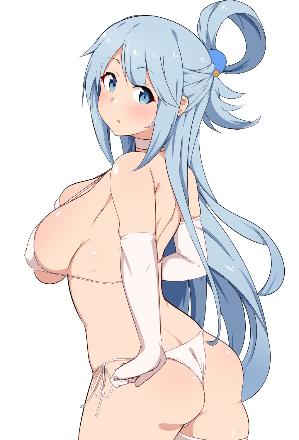 aqua_(konosuba) ass bikini erect_nipples kono_subarashii_sekai_ni_shukufuku_wo! seihekiog swimsuits thighhighs thong