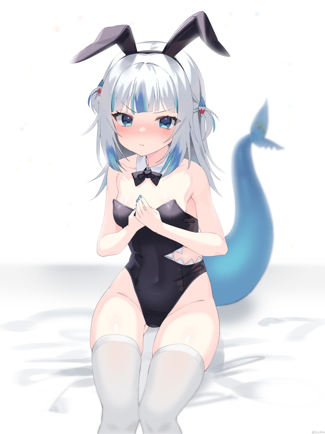 animal_ears bunny_ears bunny_girl gawr_gura hololive hololive_english loli no_bra stu_diho tail thighhighs