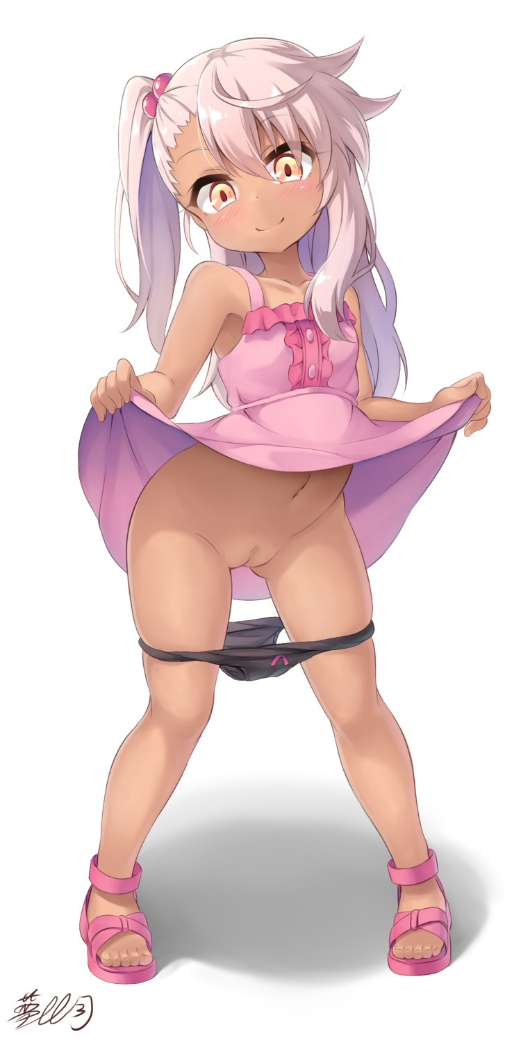 chloe_von_einzbern dress fate/kaleid_liner_prisma_illya fate/stay_night loli musouzuki pantsu panty_pull pussy skirt_lift uncensored