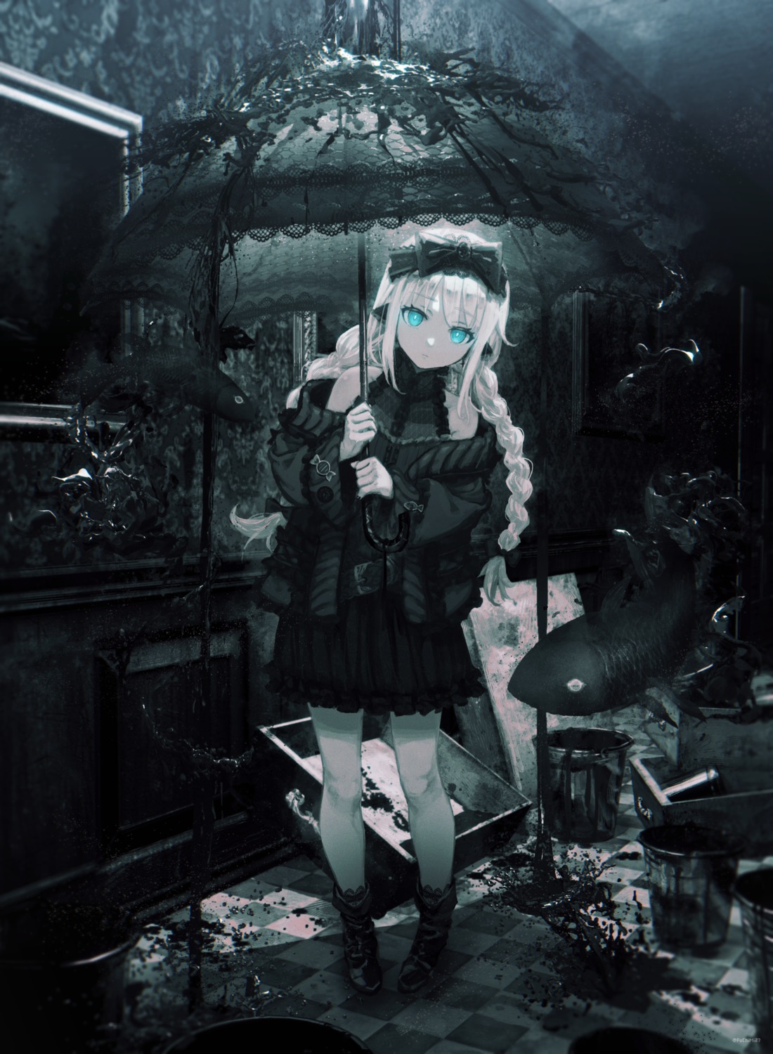 fuchimi gothic_lolita lolita_fashion sweater umbrella