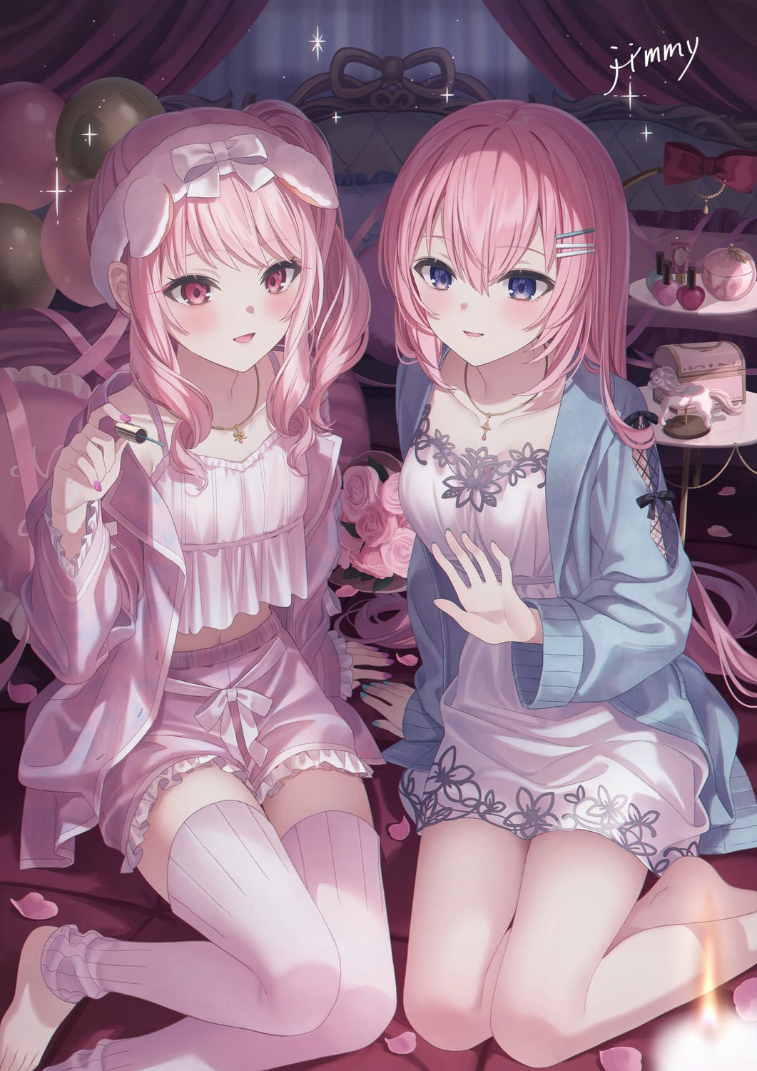 akiyama_mizuki jimmy megurine_luka pajama project_sekai thighhighs vocaloid