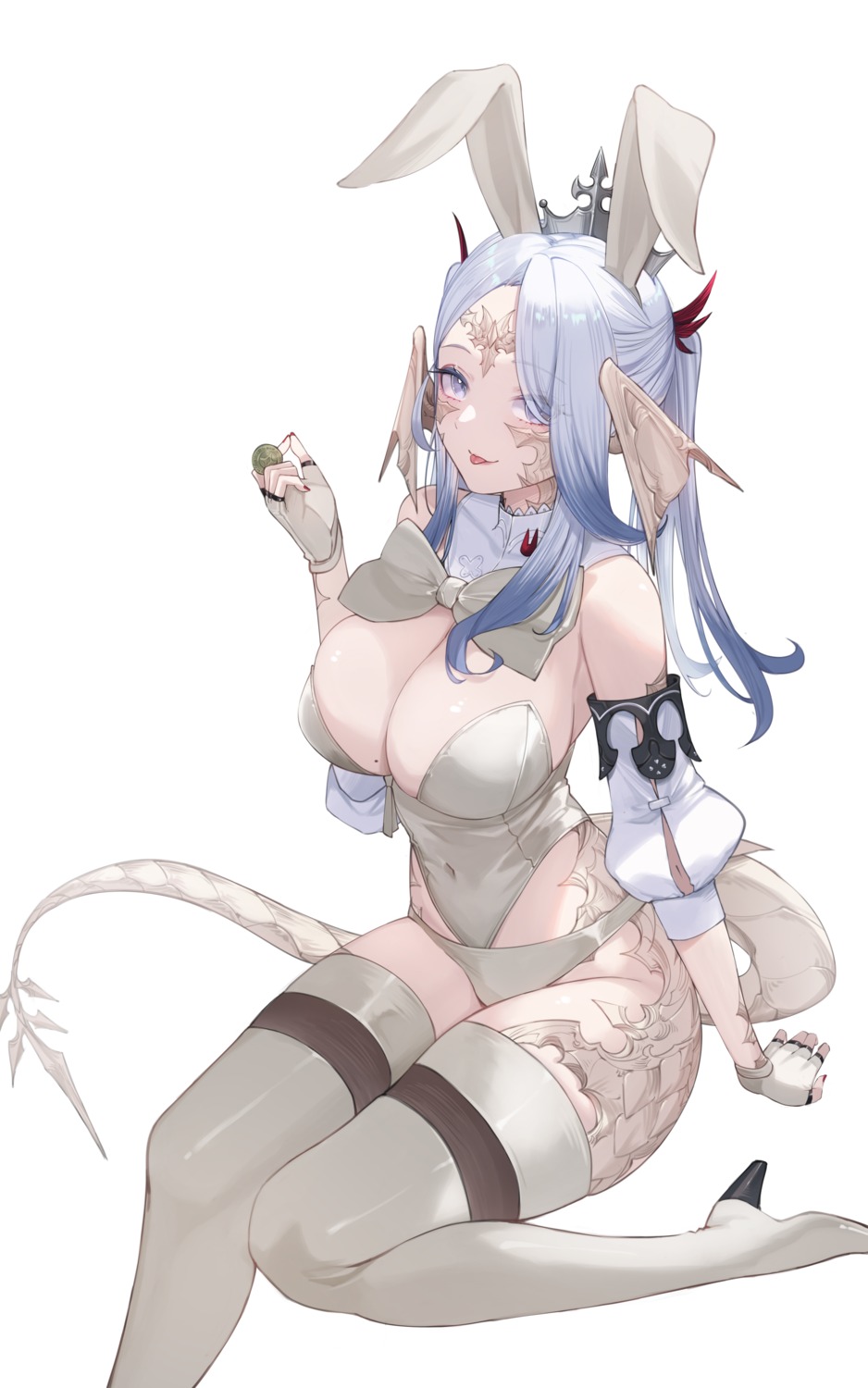 animal_ears au_ra bunny_ears bunny_girl final_fantasy final_fantasy_xiv heels horns no_bra ritence tail thighhighs