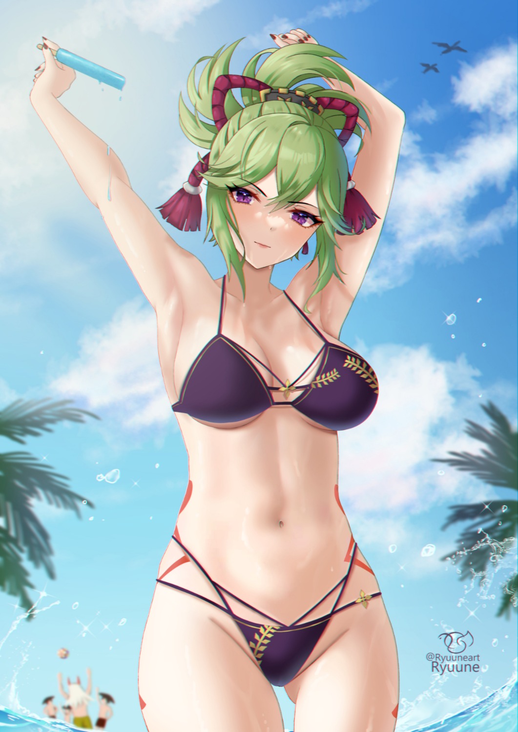 bikini genshin_impact kuki_shinobu ryuuneart swimsuits tattoo