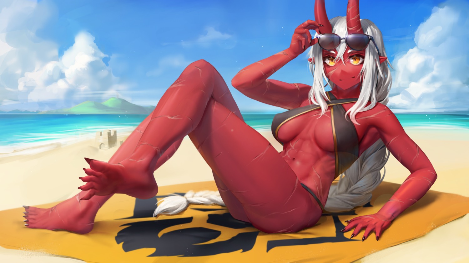 feet horns megane numanoan swimsuits wallpaper