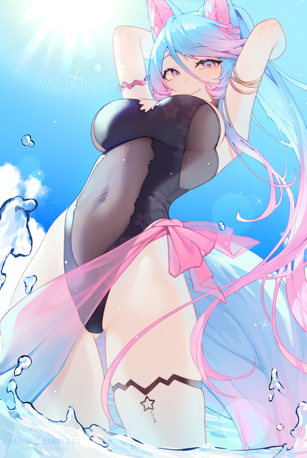 animal_ears garter nanoless see_through silvervale swimsuits tail vshojo wet