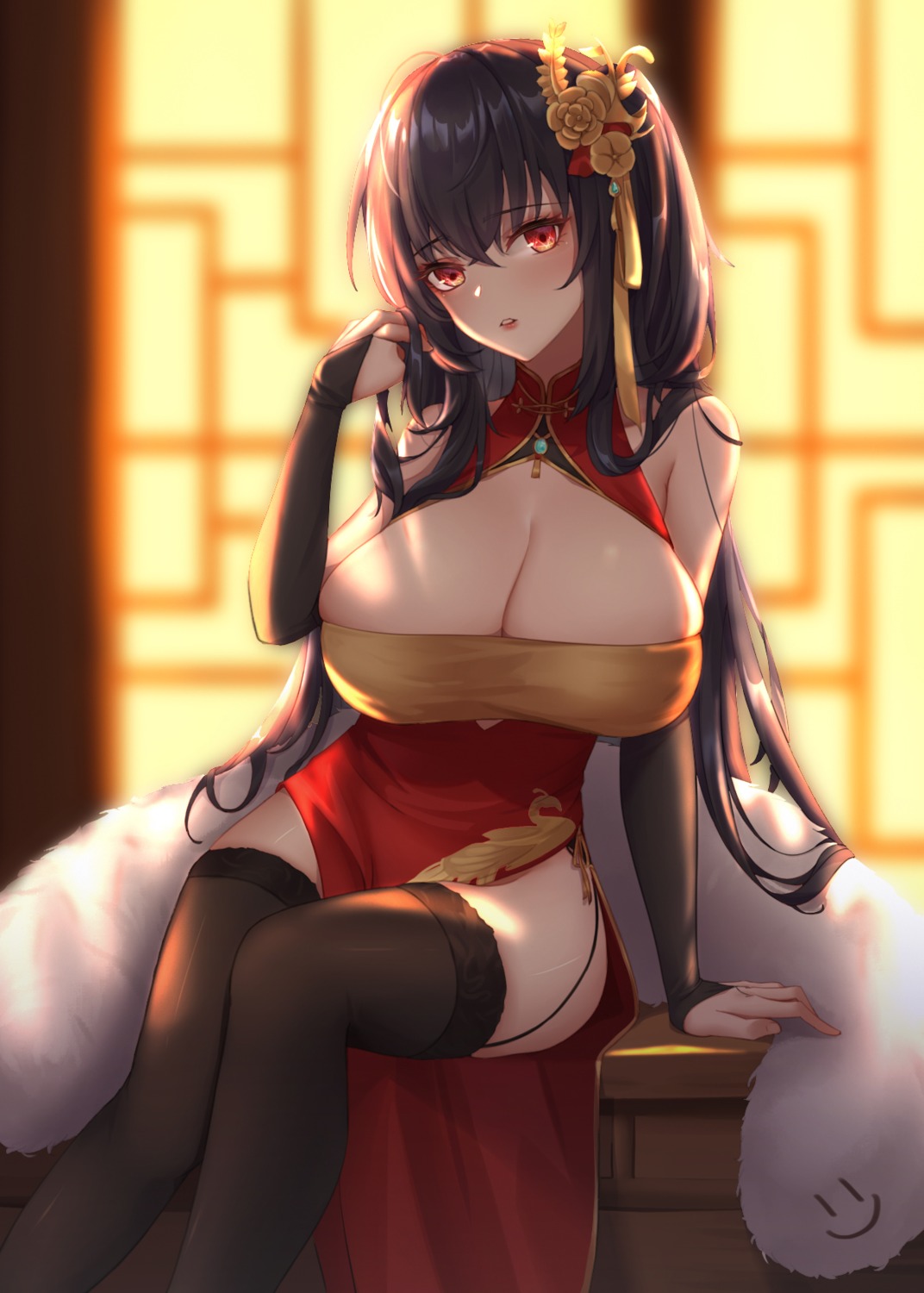 azur_lane chinadress no_bra stockings taihou_(azur_lane) thighhighs wei_xiao