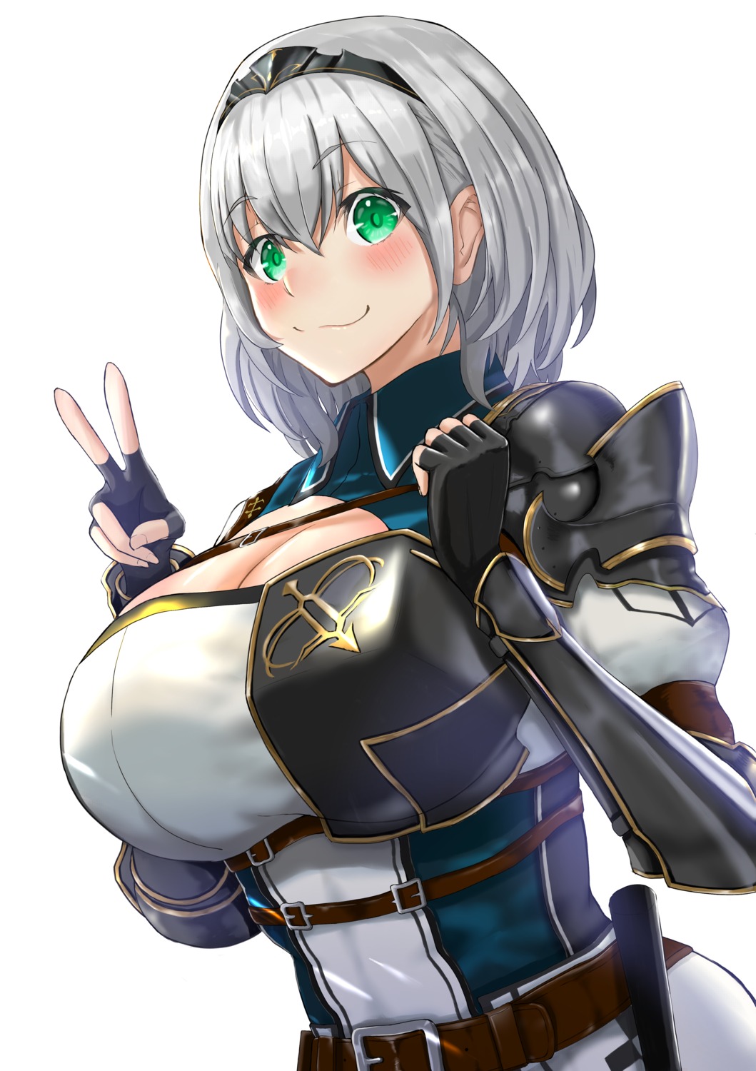 akimizawa_akio armor cleavage hololive shirogane_noel