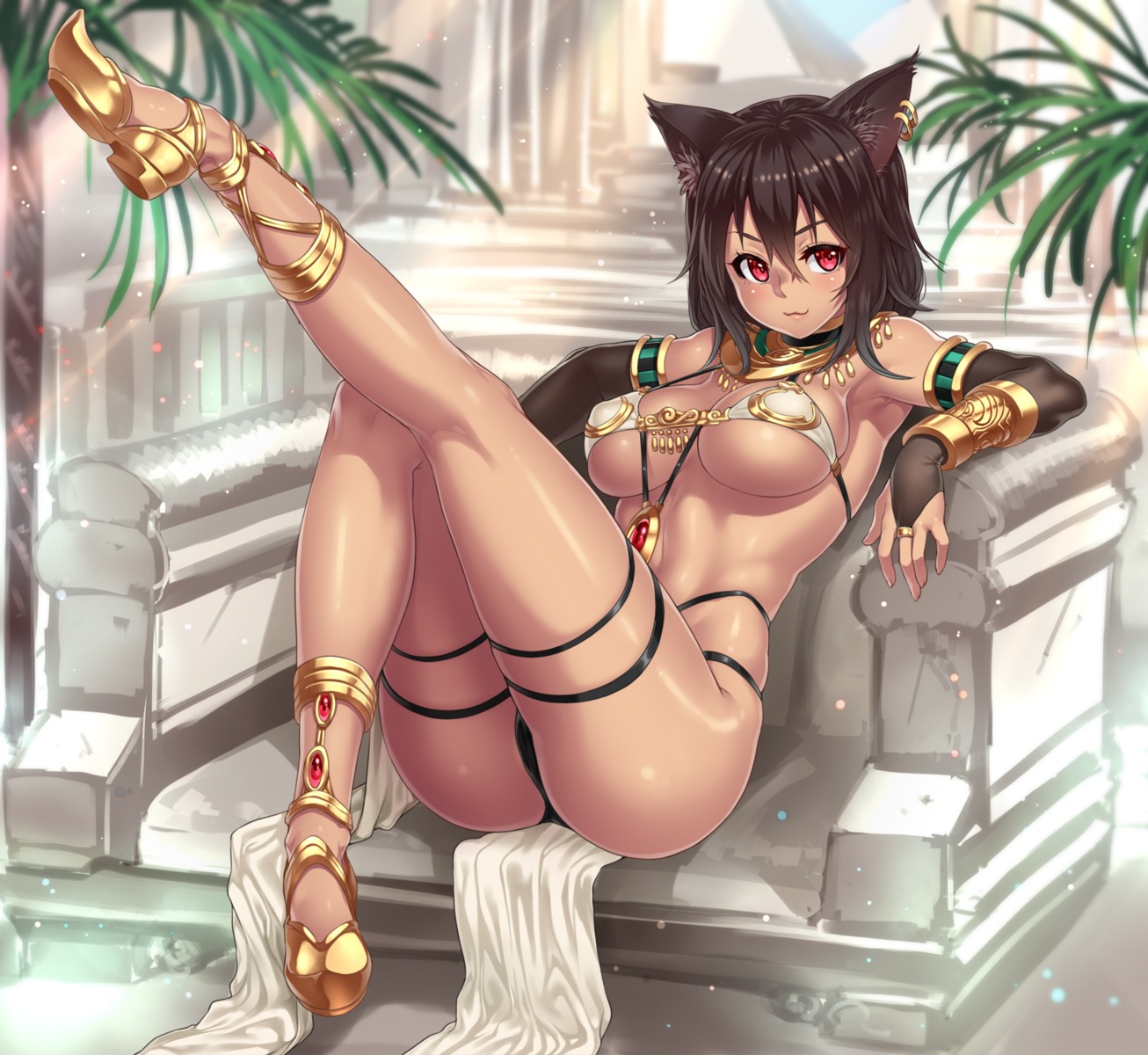 animal_ears bastet_(houtengeki) heels houtengeki nekomimi underboob