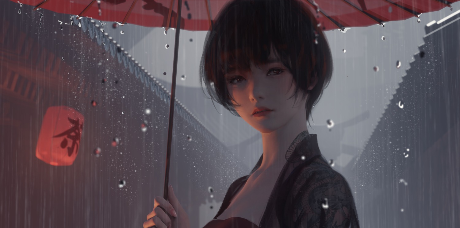 asian_clothes ghostblade jade_(ghostblade) umbrella wlop