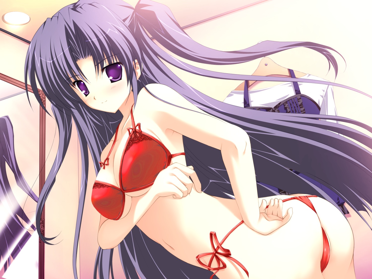 ass bra breast_hold cleavage game_cg lyrical_lyric mikeou pantsu string_panties takami_rin