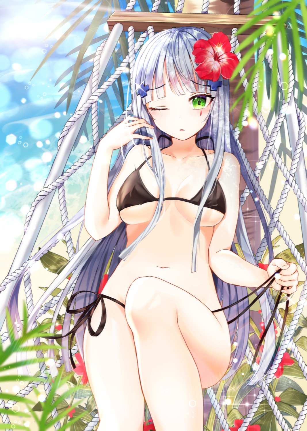 bikini girls_frontline hk416_(girls_frontline) panty_pull seno_(senohime) swimsuits underboob undressing