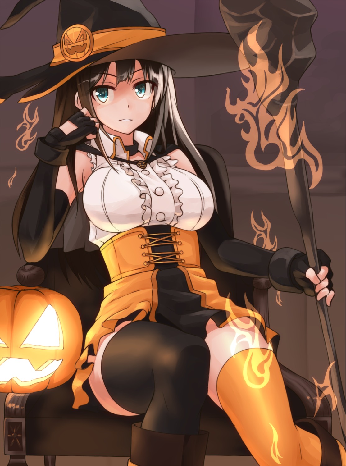 halloween shibuya_rin syunichi the_idolm@ster the_idolm@ster_cinderella_girls thighhighs weapon witch