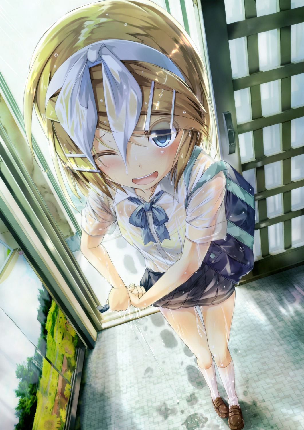 daidou_(demitasse) kagamine_rin see_through seifuku vocaloid wet wet_clothes