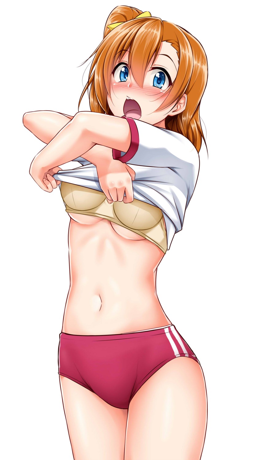 bra buruma gym_uniform kousaka_honoka love_live! shirt_lift underboob undressing yopparai_oni