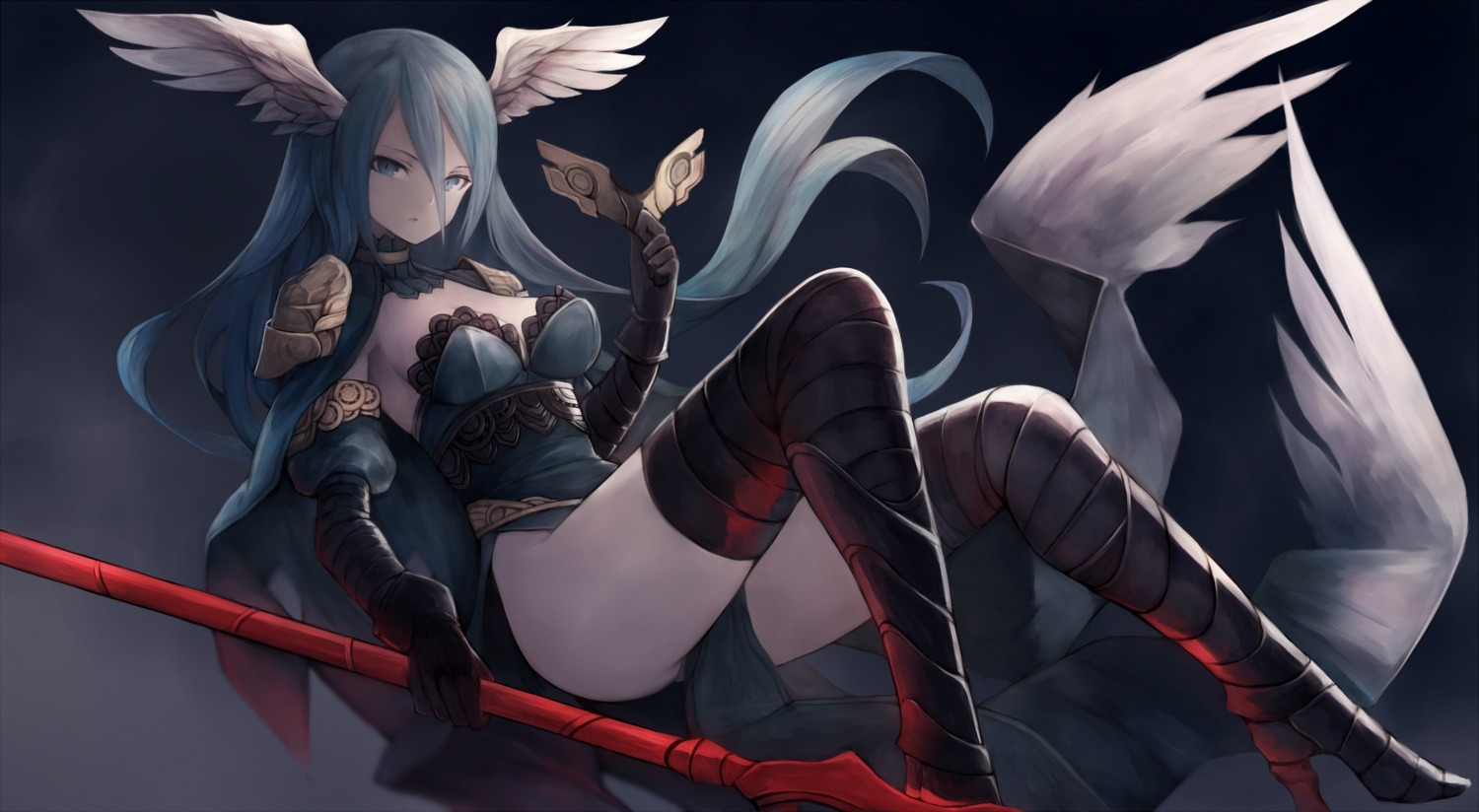 armor cleavage heels snm_(sunimi) thighhighs weapon wings