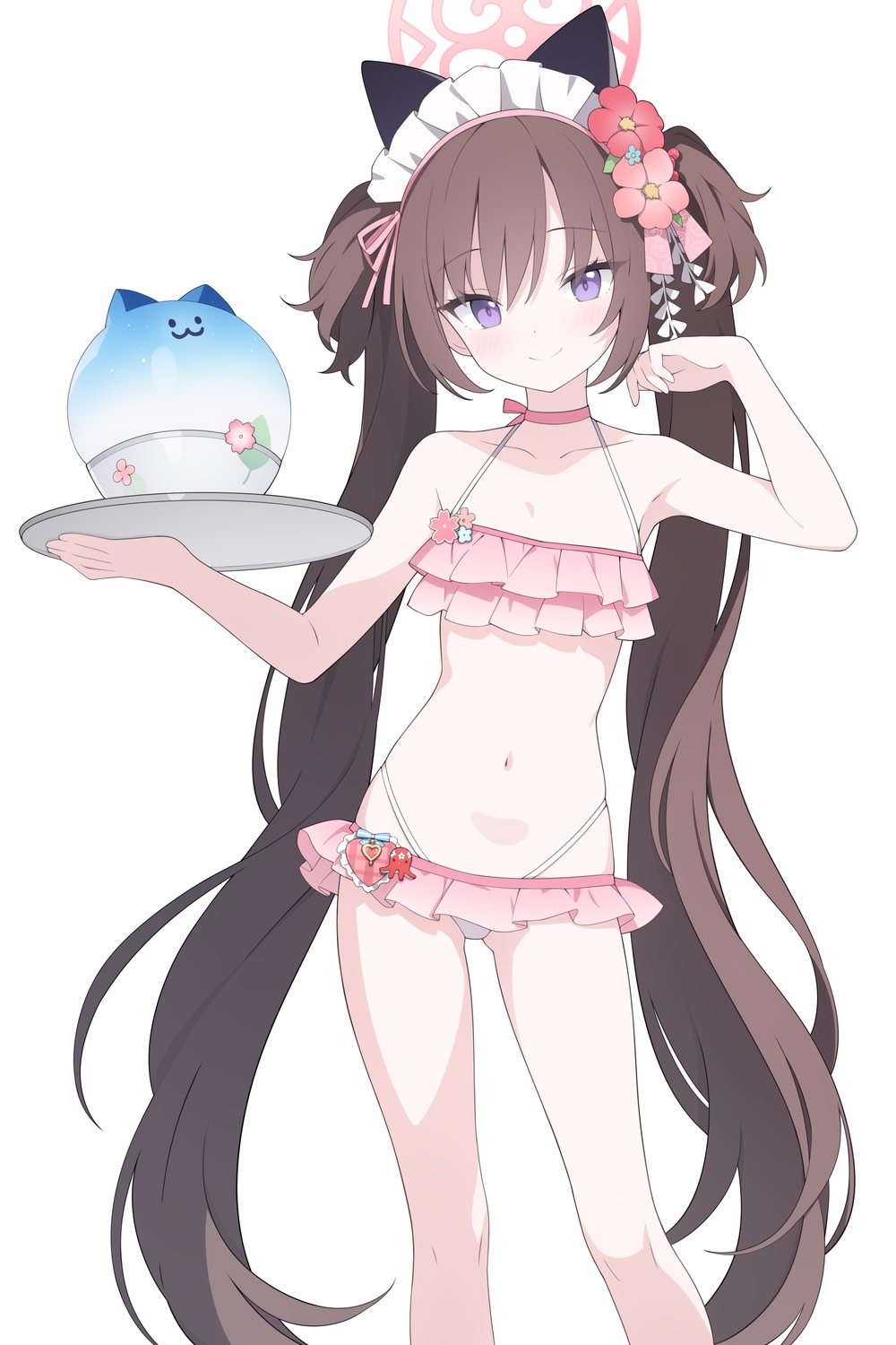 animal_ears bikini blue_archive halo jyt kawawa_shizuko loli maid nekomimi swimsuits thong waitress