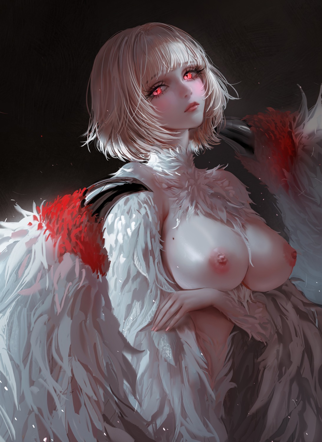 breast_hold breasts dungeon_meshi falin_thorden monster_girl nipples nixeu no_bra wings